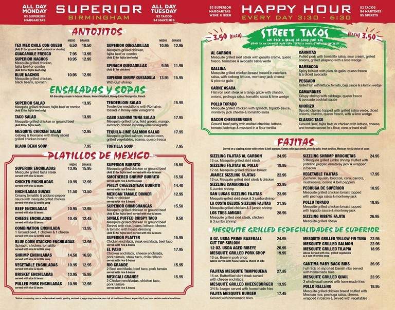 Superior Grill - Birmingham, AL menu_pic