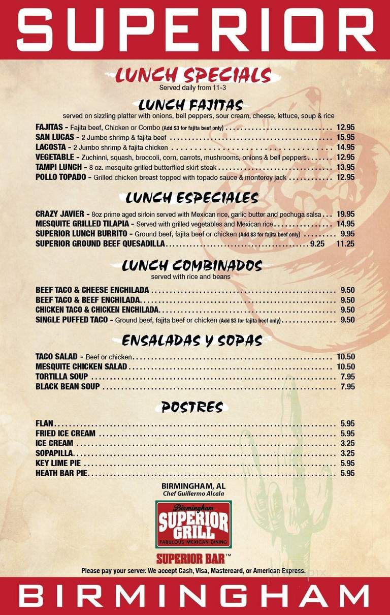 Superior Grill - Birmingham, AL menu_pic