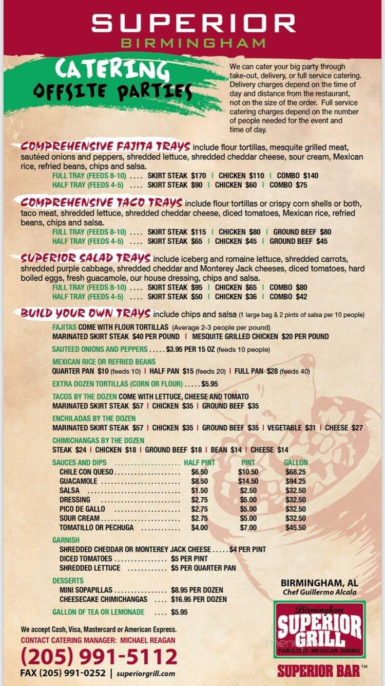 Superior Grill - Birmingham, AL menu_pic