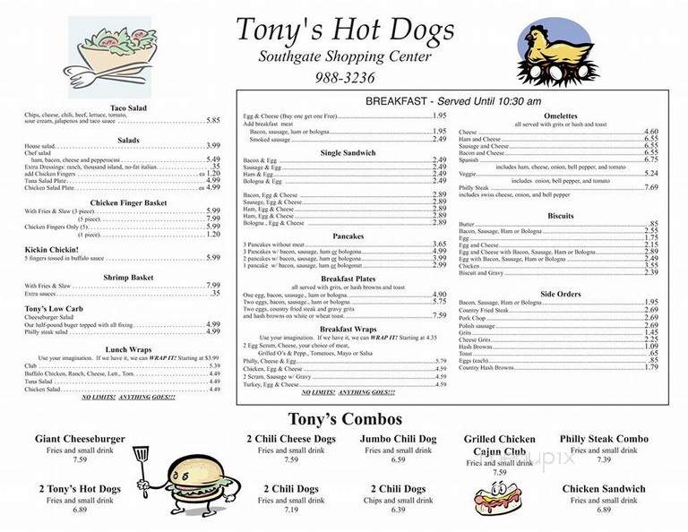Tony's Hot Dog's - Birmingham, AL menu_pic