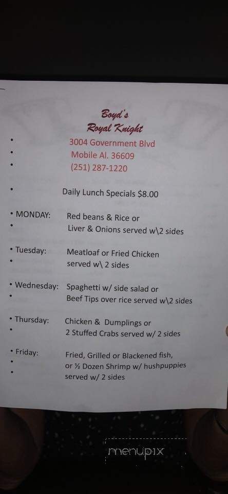 Royal Knight Restaurant - Mobile, AL menu_pic