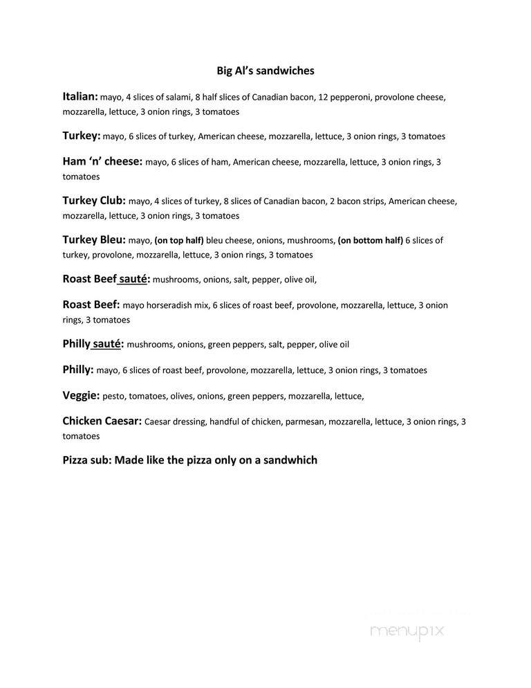 Big Al's Take & Bake - Kodiak, AK menu_pic