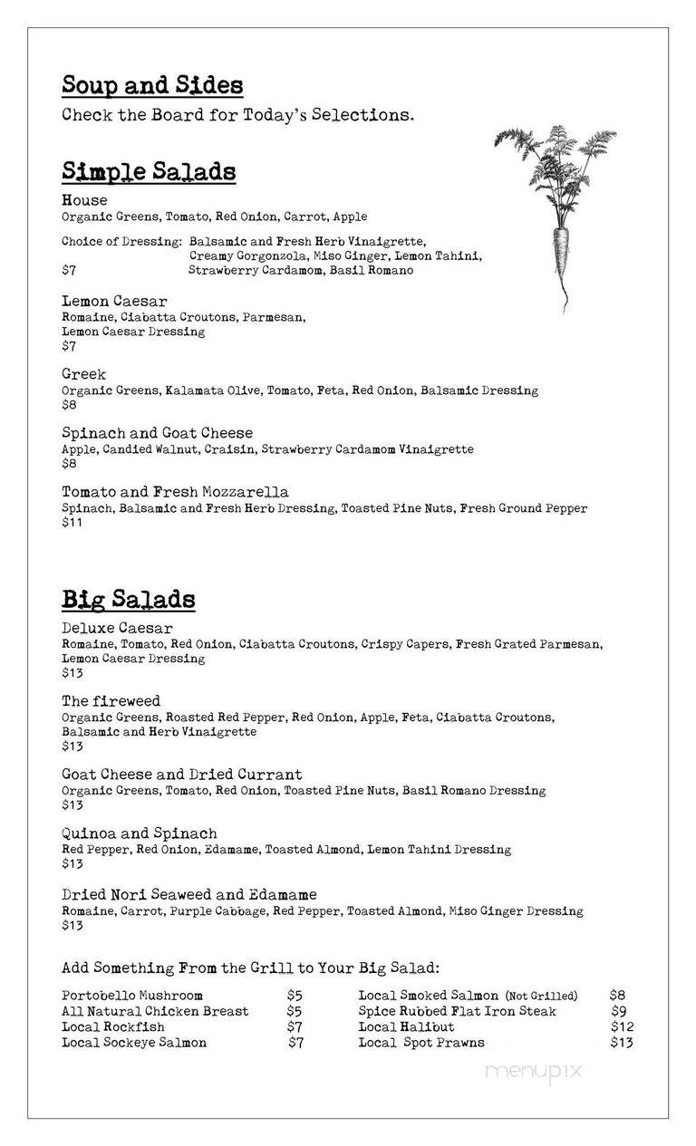 Fireweed Restaurant - Haines, AK menu_pic