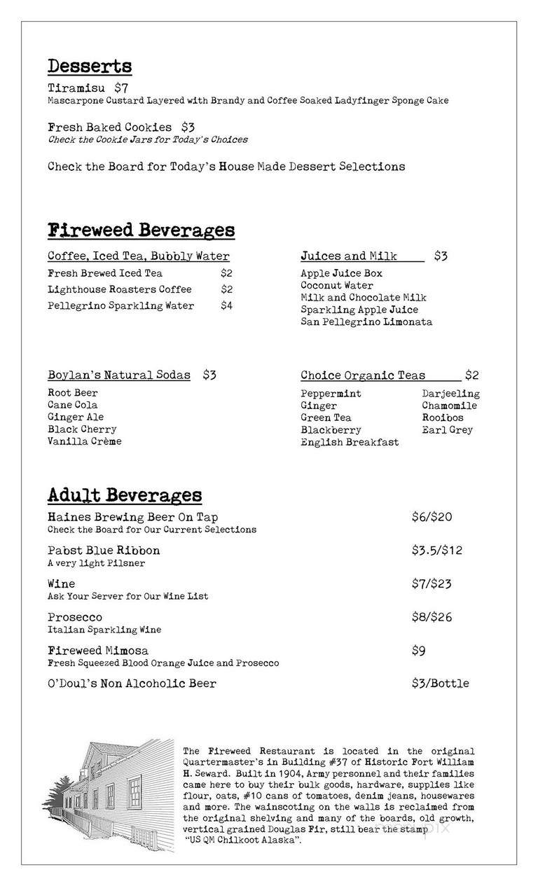 Fireweed Restaurant - Haines, AK menu_pic