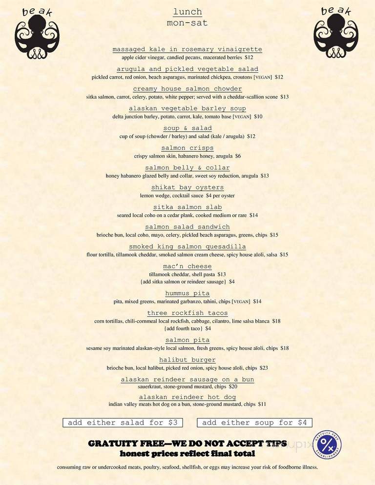 Alaska Seafood Gourmet - Sitka, AK menu_pic