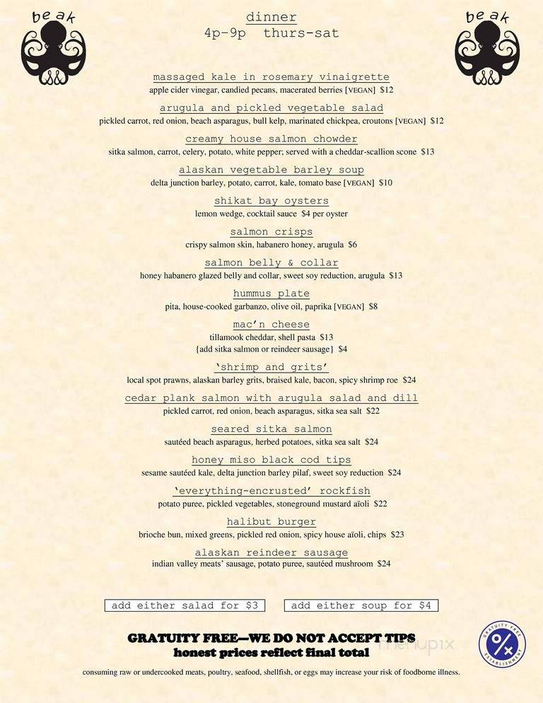 Alaska Seafood Gourmet - Sitka, AK menu_pic