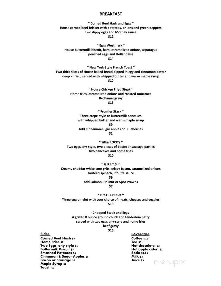 Raven Dining Room - Sitka, AK menu_pic