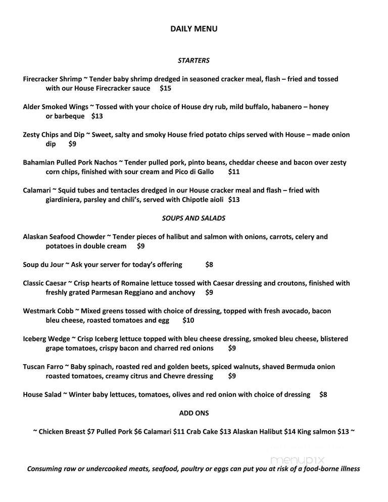 Raven Dining Room - Sitka, AK menu_pic