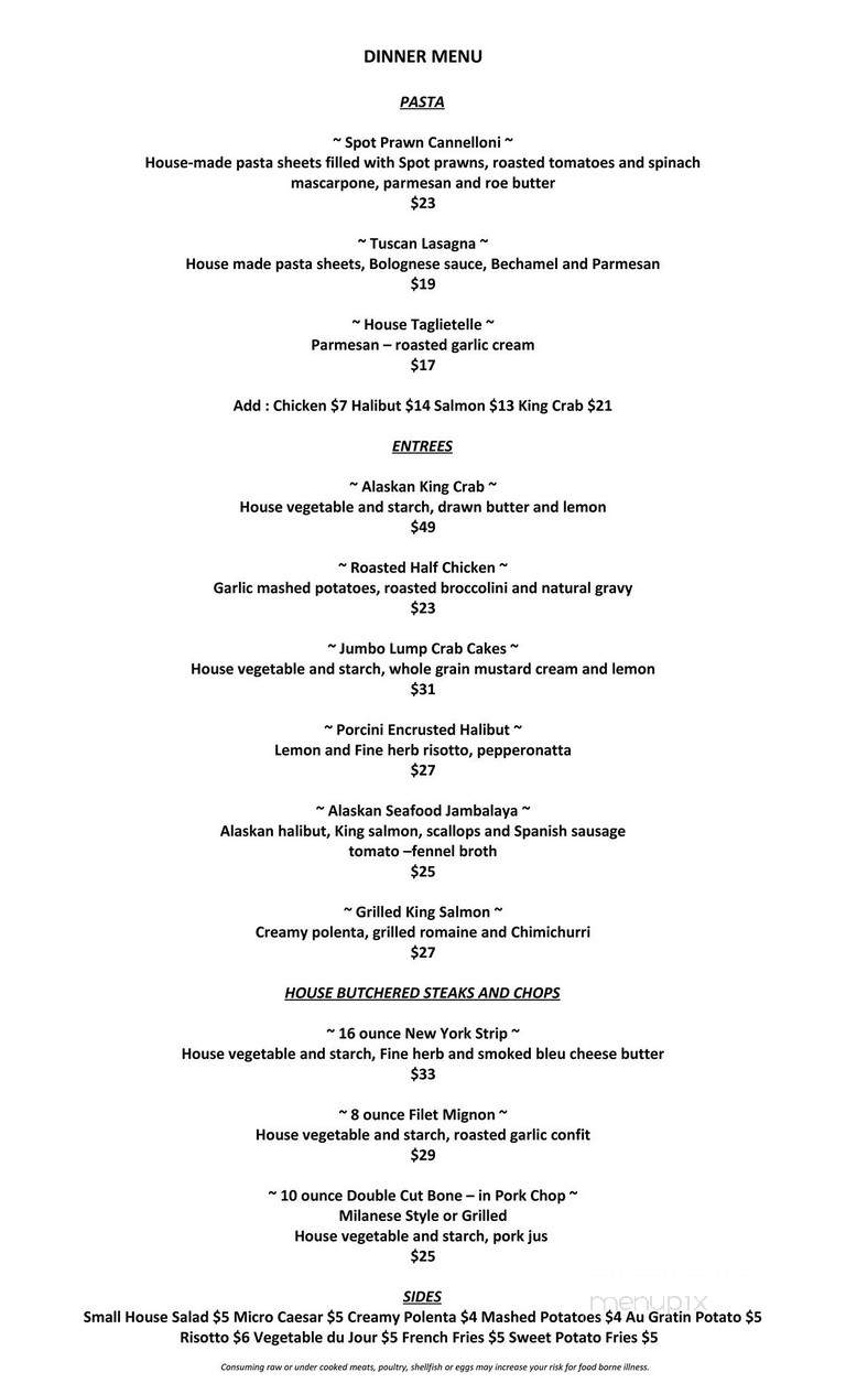 Raven Dining Room - Sitka, AK menu_pic