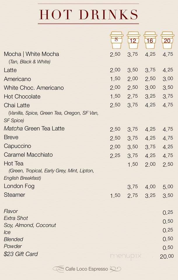 Cafe' Loco Espresso - Anchorage, AK menu_pic