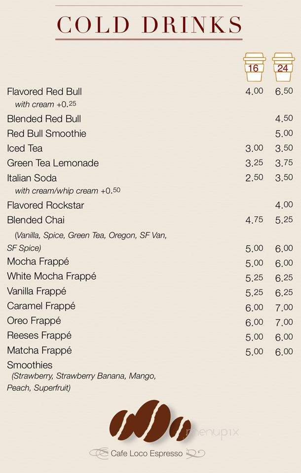 Cafe' Loco Espresso - Anchorage, AK menu_pic