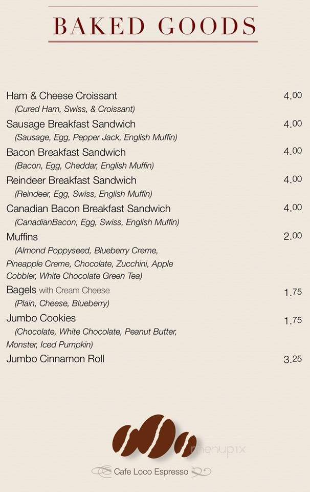 Cafe' Loco Espresso - Anchorage, AK menu_pic