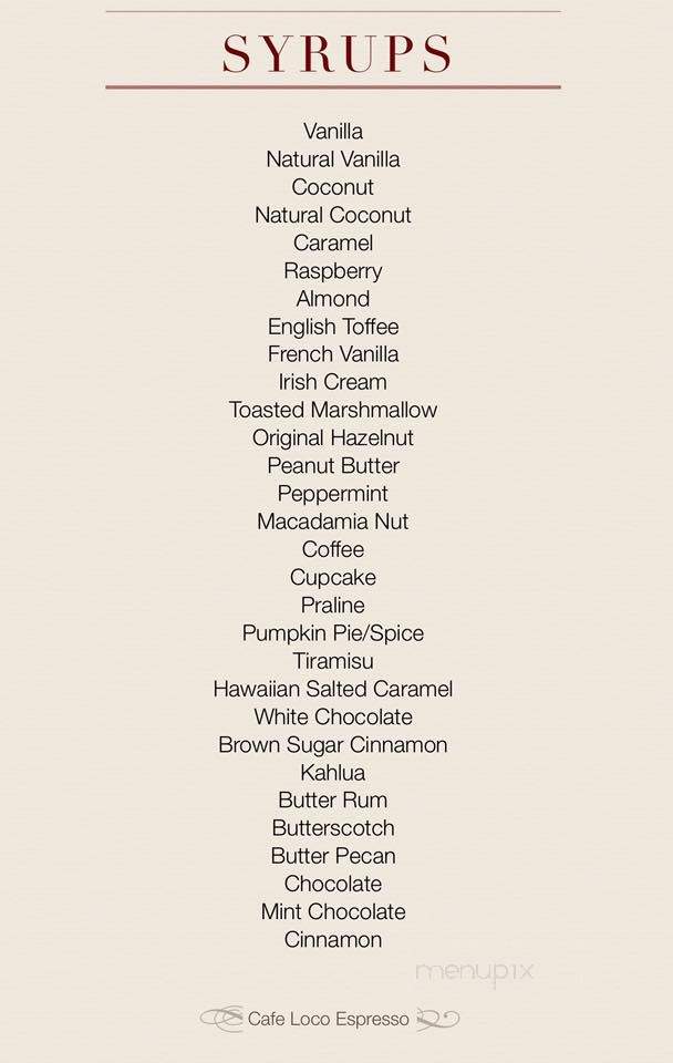 Cafe' Loco Espresso - Anchorage, AK menu_pic