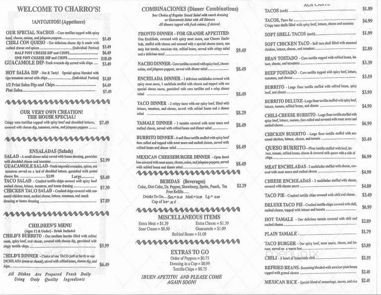 Charro's Mexican Food - Pine Bluff, AR menu_pic
