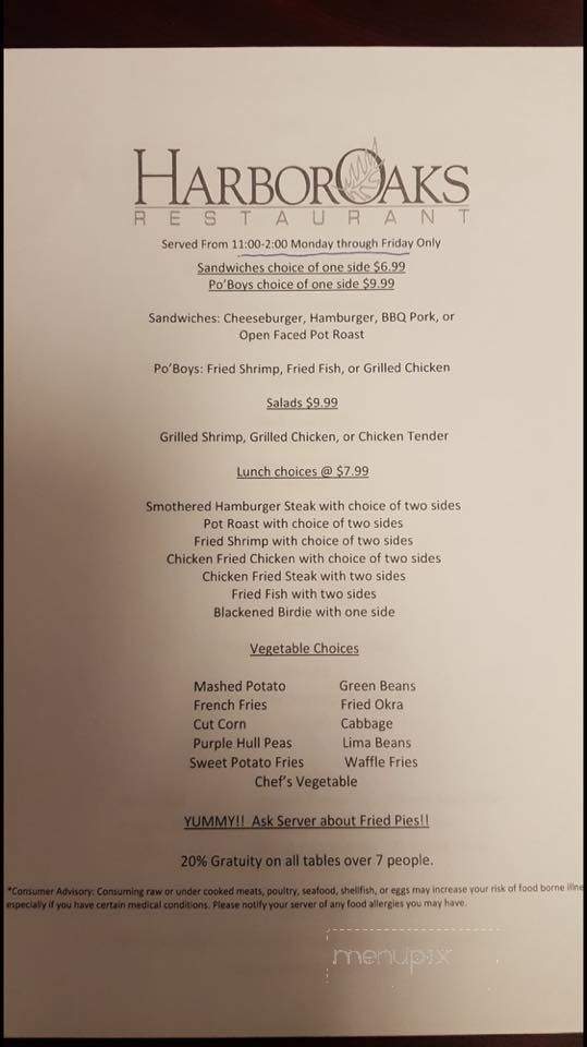 Harbor Oaks Golf Course & Restaurant - Pine Bluff, AR menu_pic