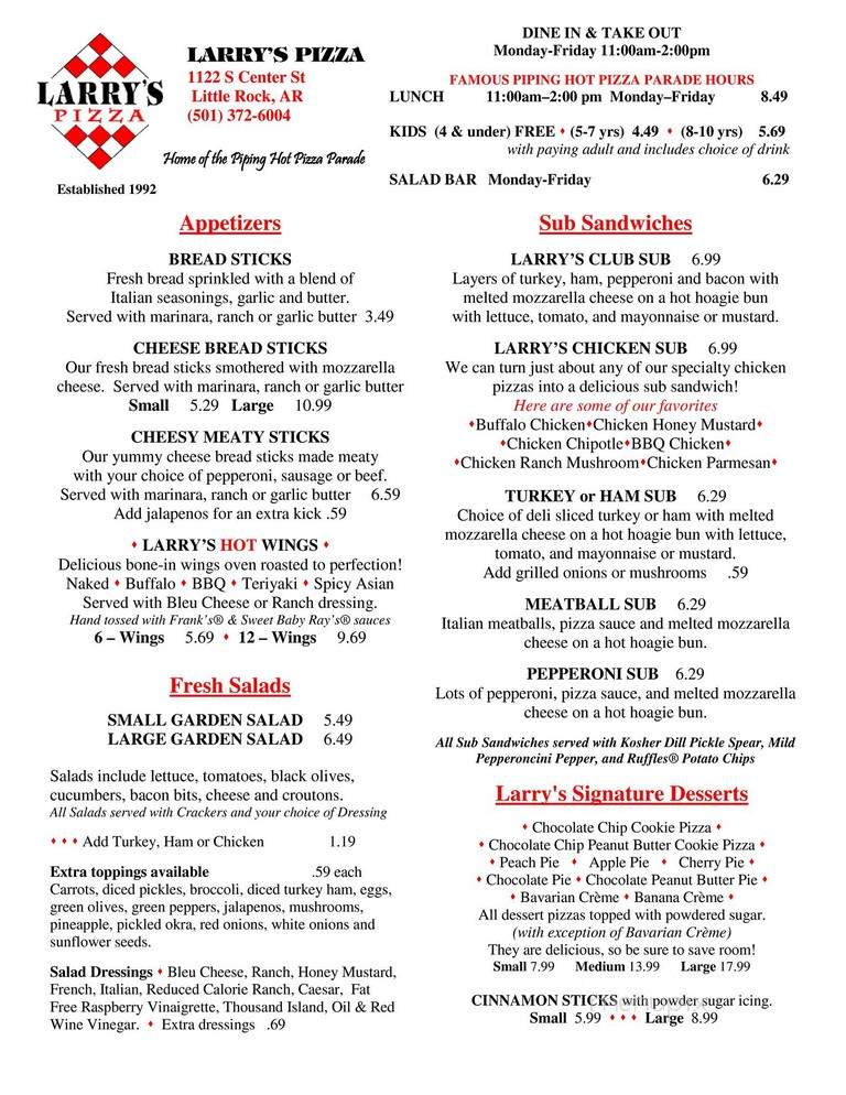 Larry's Pizza Downtown - Little Rock, AR menu_pic