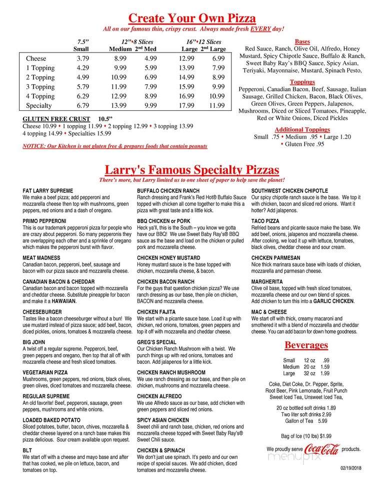 Larry's Pizza Downtown - Little Rock, AR menu_pic