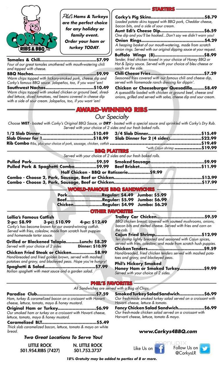 Corky's Ribs & BBQ - North Little Rock, AR menu_pic