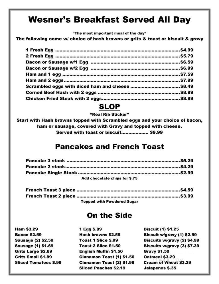 Wesner's Grill - Rogers, AR menu_pic