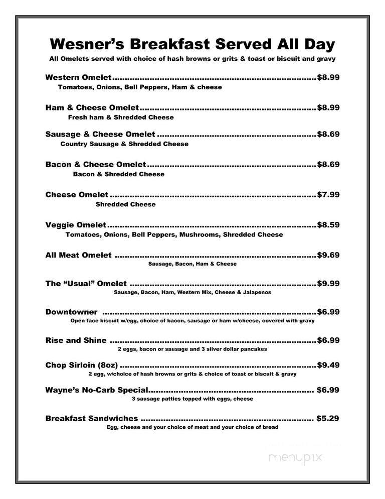 Wesner's Grill - Rogers, AR menu_pic