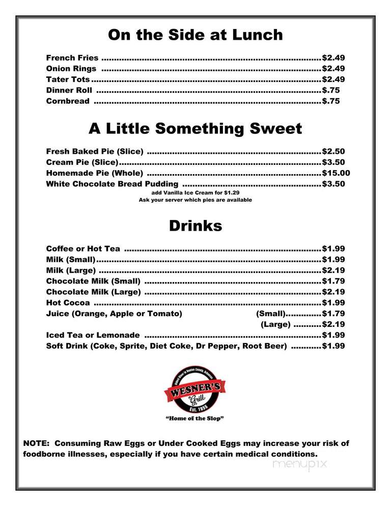 Wesner's Grill - Rogers, AR menu_pic