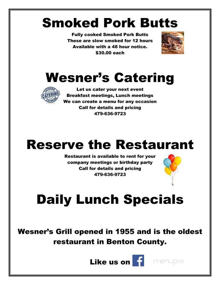 Wesner's Grill - Rogers, AR menu_pic