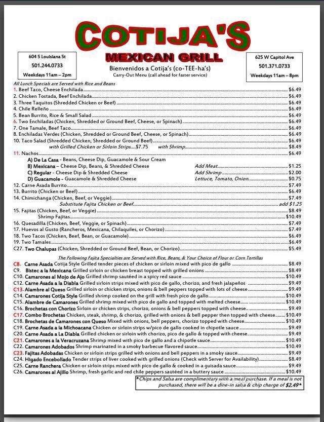 Cotija's - Little Rock, AR menu_pic
