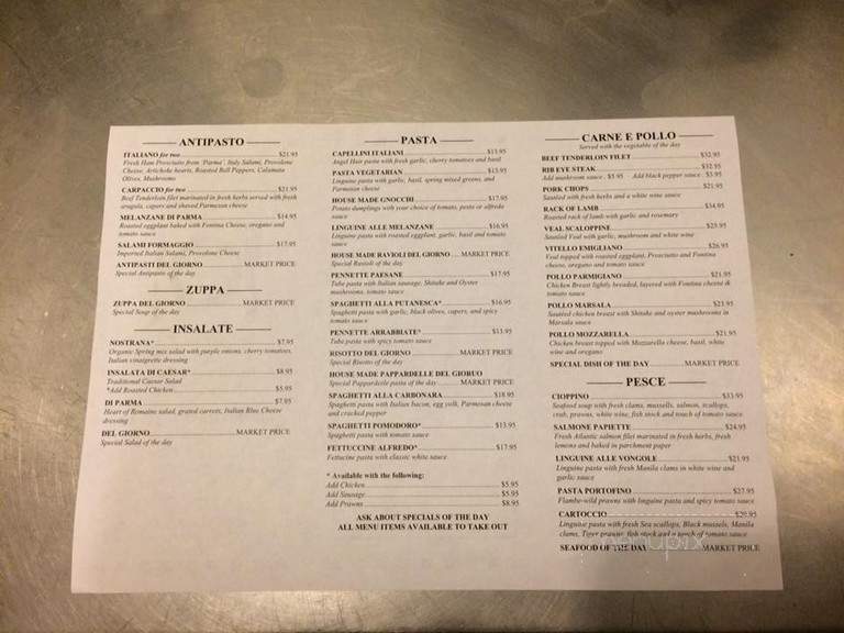 Cucina Italiana-Spanish Flat - Napa, CA menu_pic