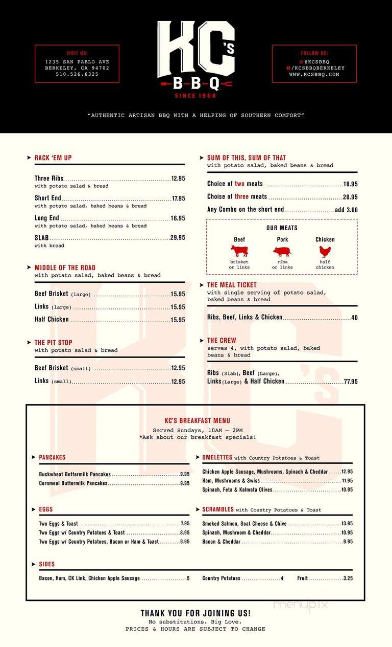 K C Bar-B-Q - Berkeley, CA menu_pic