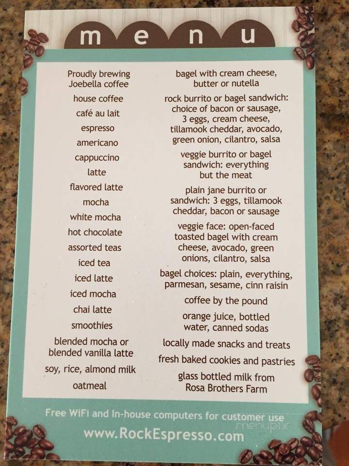 Rock Espresso Bar - Morro Bay, CA menu_pic