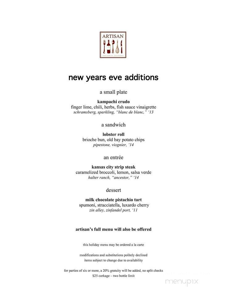 Artisan - Paso Robles, CA menu_pic