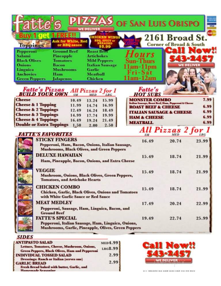 Fatte's Pizza Buy One Get Two - San Luis Obispo, CA menu_pic
