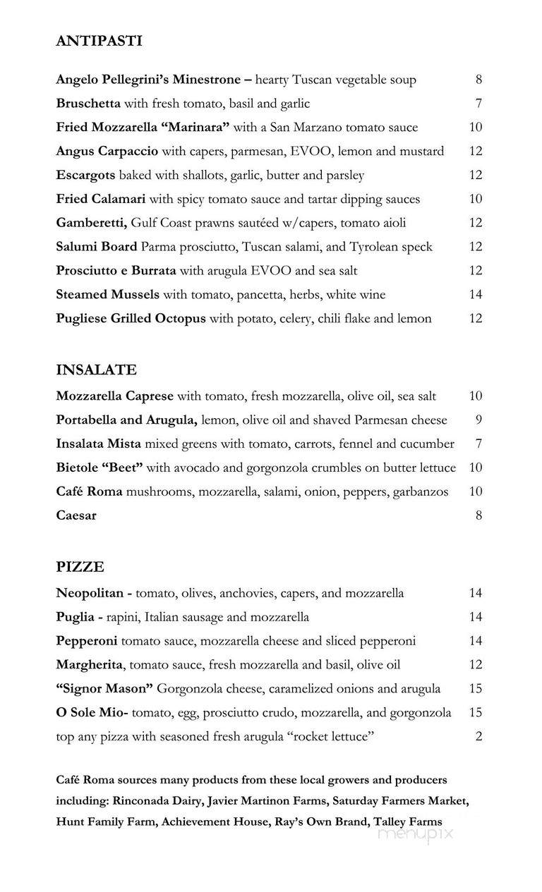 Cafe Roma - San Luis Obispo, CA menu_pic