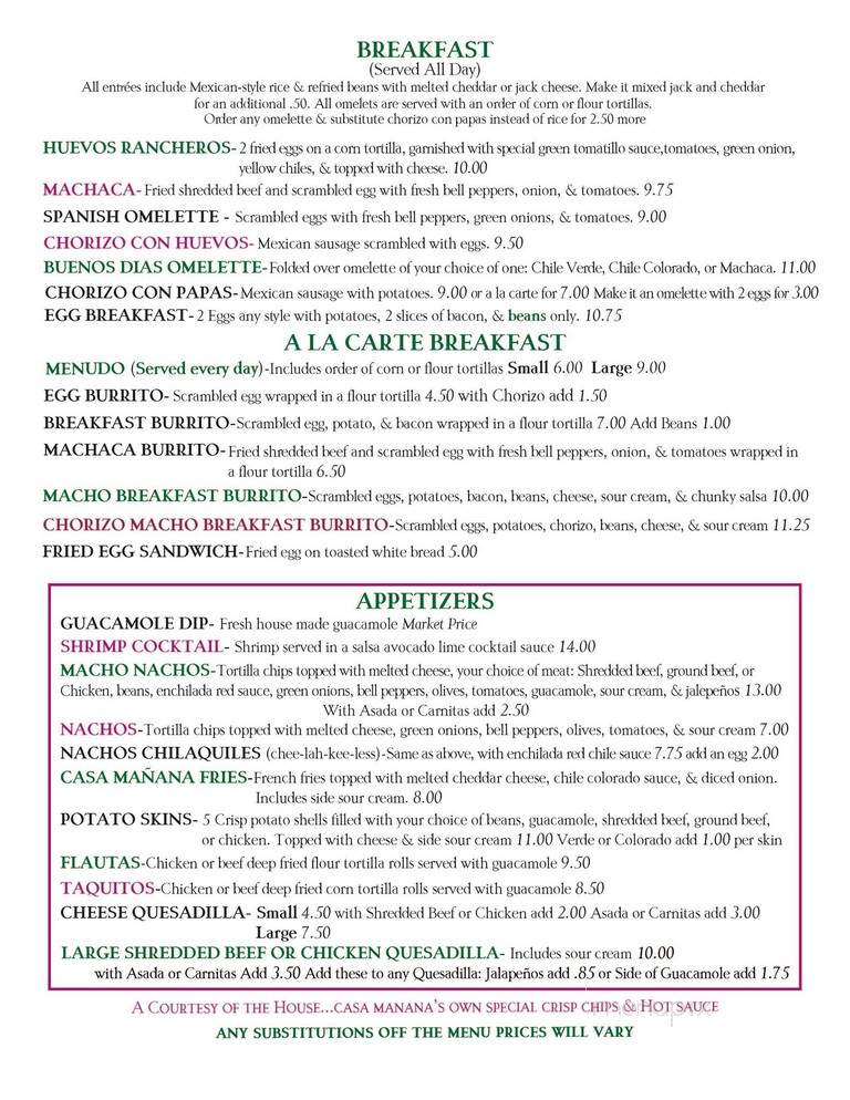 Casa Manana Mexican Restaurant - Santa Maria, CA menu_pic