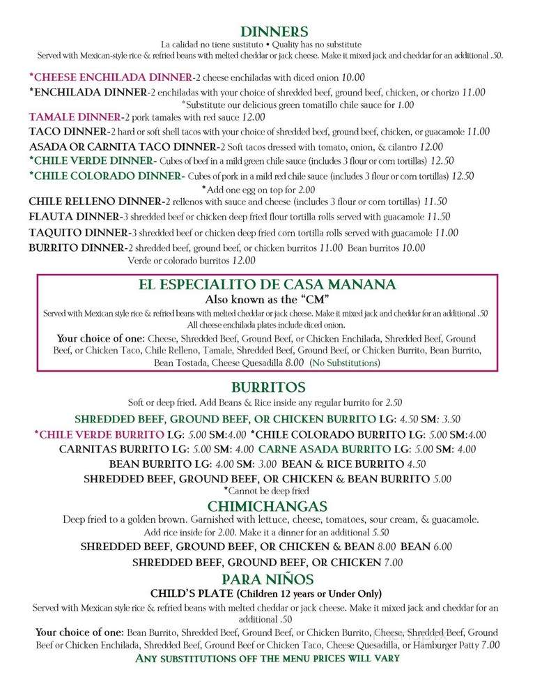 Casa Manana Mexican Restaurant - Santa Maria, CA menu_pic