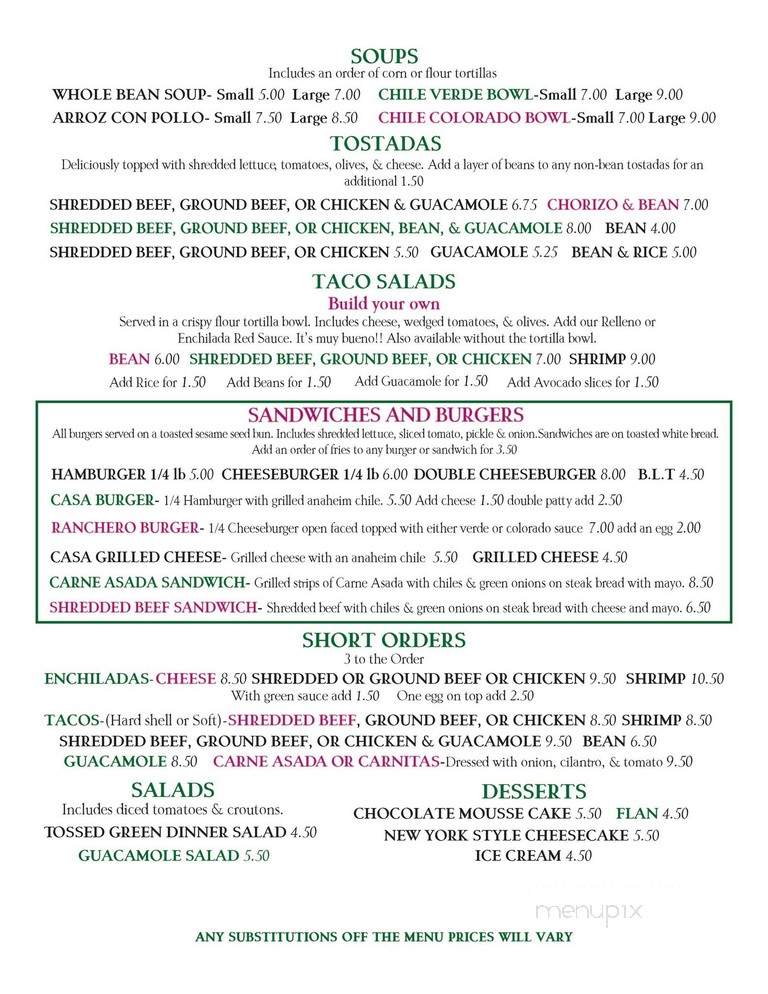 Casa Manana Mexican Restaurant - Santa Maria, CA menu_pic