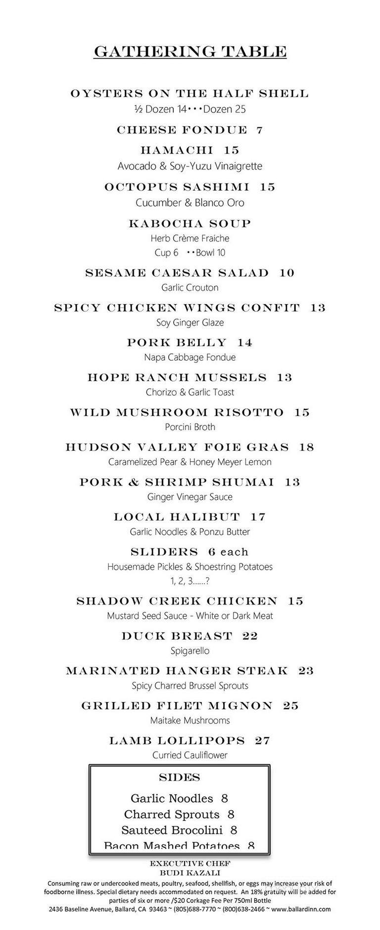 Ballard Inn Restaurant - Ballard, CA menu_pic