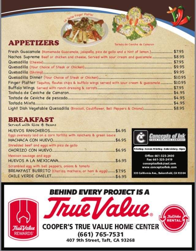 La Salsa Tex Mex Mexican - Taft, CA menu_pic