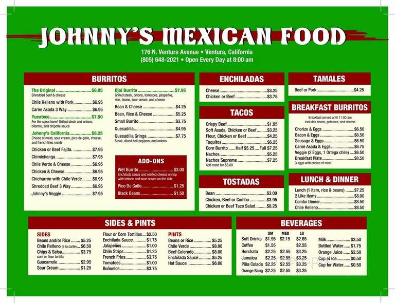 Johnny's Mexican Food - Ventura, CA menu_pic