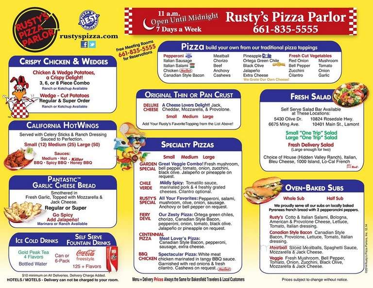 Rusty's Pizza Parlor - Bakersfield, CA menu_pic