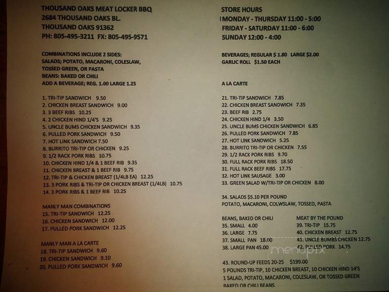Thousand Oaks Meat Locker - Thousand Oaks, CA menu_pic
