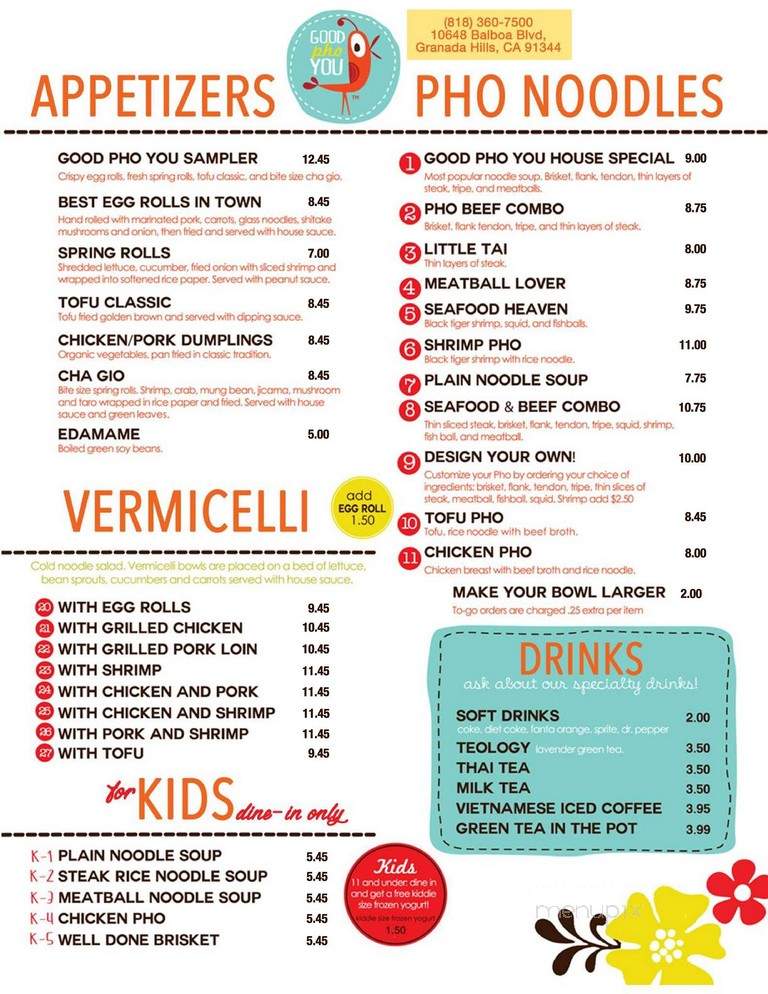 Good Pho You - Granada Hills, CA menu_pic