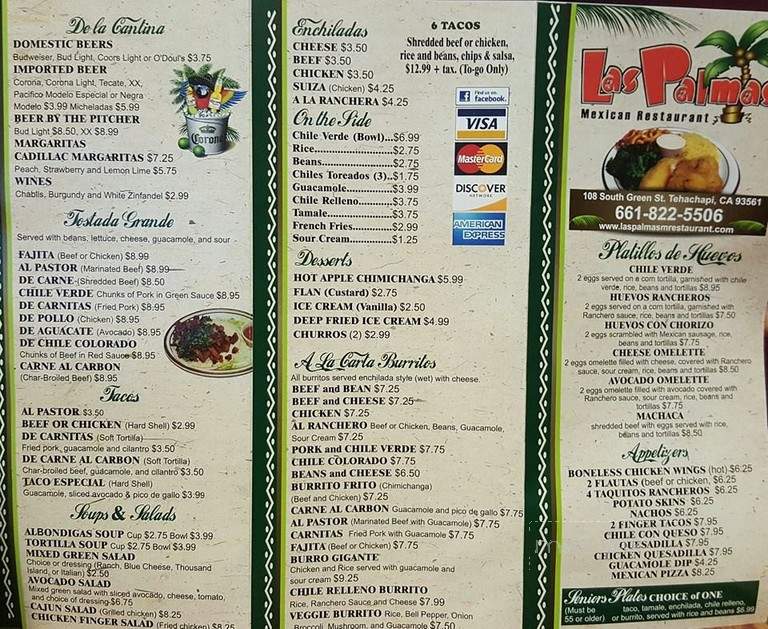 Las Palmas Mexican Restaurant - Tehachapi, CA menu_pic