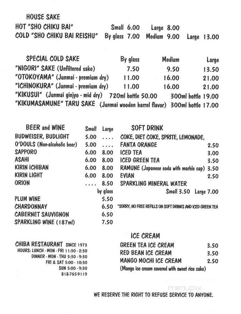 Chiba Japanese - North Hollywood, CA menu_pic