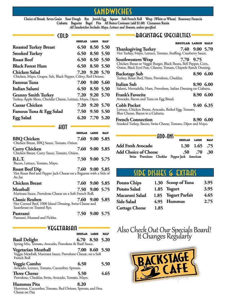 Backstage Cafe - Burbank, CA menu_pic