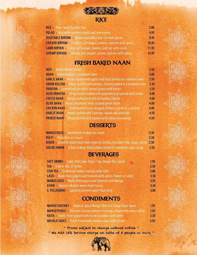 Crown Of India - Los Angeles, CA menu_pic