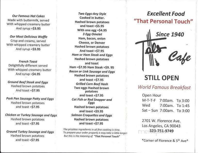 Tal's Cafe - Los Angeles, CA menu_pic
