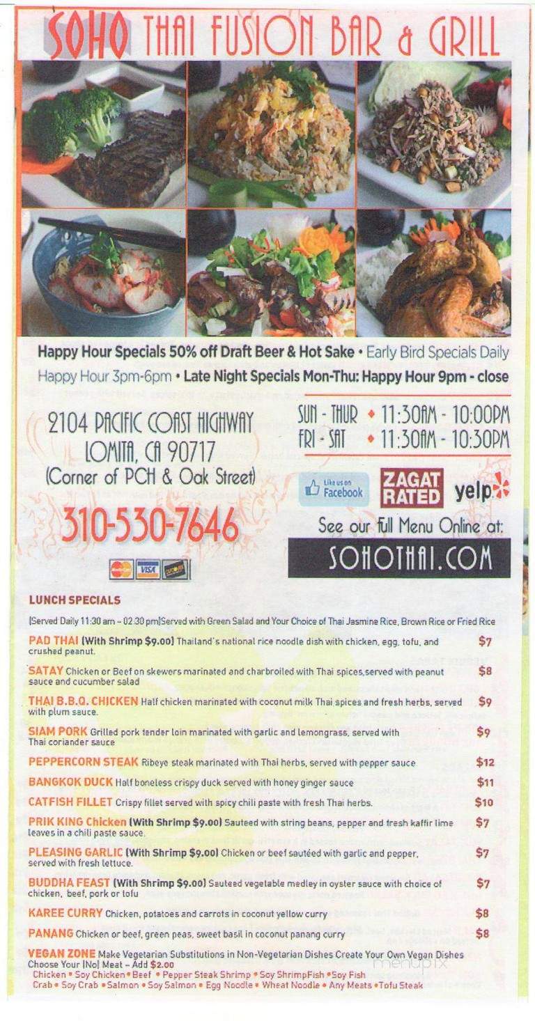 Soho Thai - Lomita, CA menu_pic
