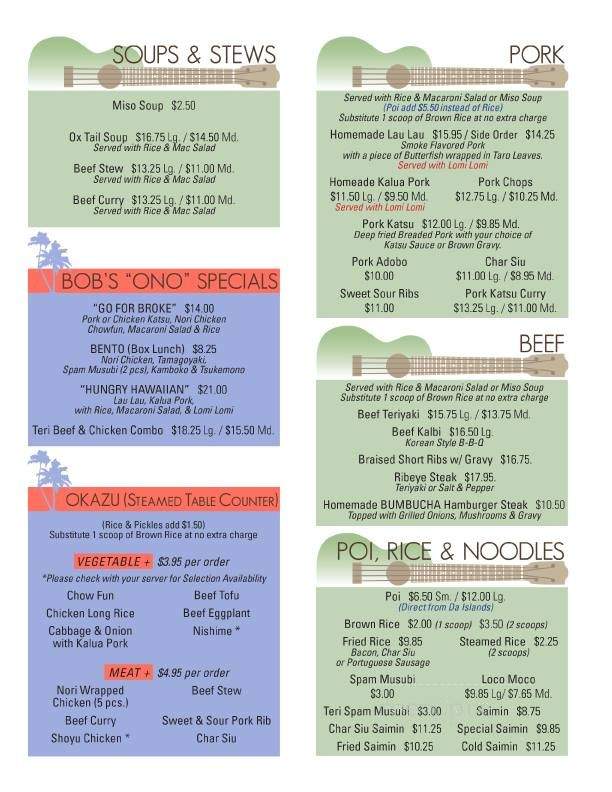 Bob's Ohana Hawaiian Rest - Gardena, CA menu_pic