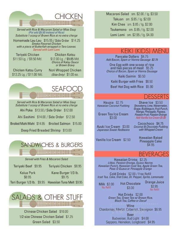 Bob's Ohana Hawaiian Rest - Gardena, CA menu_pic